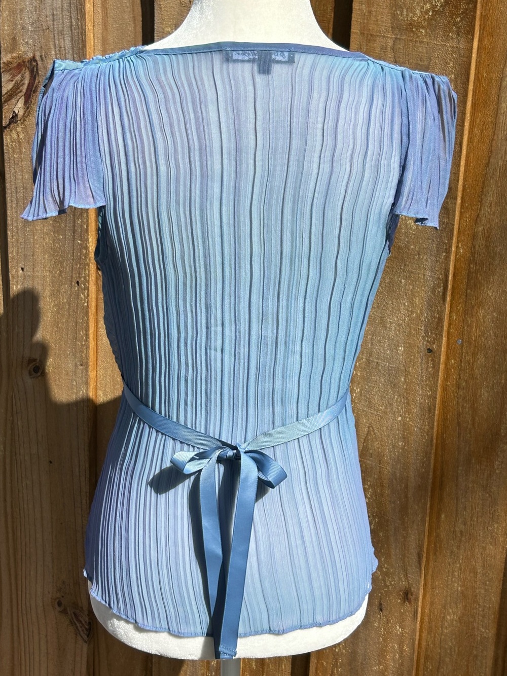 Betsey Johnson NY Vintage 90s Y2k Slate Blue Lavender Pleated Blouse Top - Picture 5 of 16